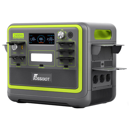 FOSSiBOT F2400 Portable Power Station, 2048Wh LiFePO4 Battery 2400W Output Solar Generator, 3xAC RV Car USB Type-C QC3.0 PD DC5521 Pure Sine Wave Full Outlets, 1.5 Hours Fast Charging, Input Power Adjustment Knob, Bidirectional Inverter - Green