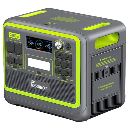 FOSSiBOT F2400 Portable Power Station, 2048Wh LiFePO4 Battery 2400W Output Solar Generator, 3xAC RV Car USB Type-C QC3.0 PD DC5521 Pure Sine Wave Full Outlets, 1.5 Hours Fast Charging, Input Power Adjustment Knob, Bidirectional Inverter - Green