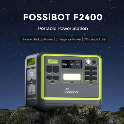 FOSSiBOT F2400 Portable Power Station, 2048Wh LiFePO4 Battery 2400W Output Solar Generator, 3xAC RV Car USB Type-C QC3.0 PD DC5521 Pure Sine Wave Full Outlets, 1.5 Hours Fast Charging, Input Power Adjustment Knob, Bidirectional Inverter - Green