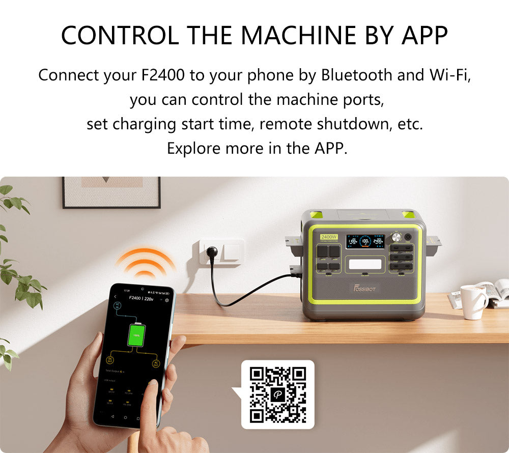 FOSSiBOT F2400 Portable Power Station, 2048Wh LiFePO4 Battery 2400W Output Solar Generator, 3xAC RV Car USB Type-C QC3.0 PD DC5521 Pure Sine Wave Full Outlets, 1.5 Hours Fast Charging, Input Power Adjustment Knob, Bidirectional Inverter - Green