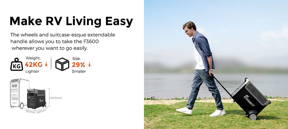 FOSSiBOT F3600 Portable Power Station, 3840Wh LiFePO4 Solar Generator, 3300W AC Output, 2000W Max Solar Charge, Fully Recharge in 1.8 Hours, 15 Output Ports, LCD Screen, Removable Flashlight Torch, 3W LED Light, with Rolling Wheels