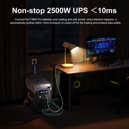 FOSSiBOT F3600 Pro Portable Power Station, 3840Wh LiFePO4 Battery, Max. 11520Wh Expansion, 3600W High AC Output, 2000W Max Solar Charge, 1.5h Full Charge, PD 100W, 13 Output Ports, LED Flashlight, UPS, APP Control