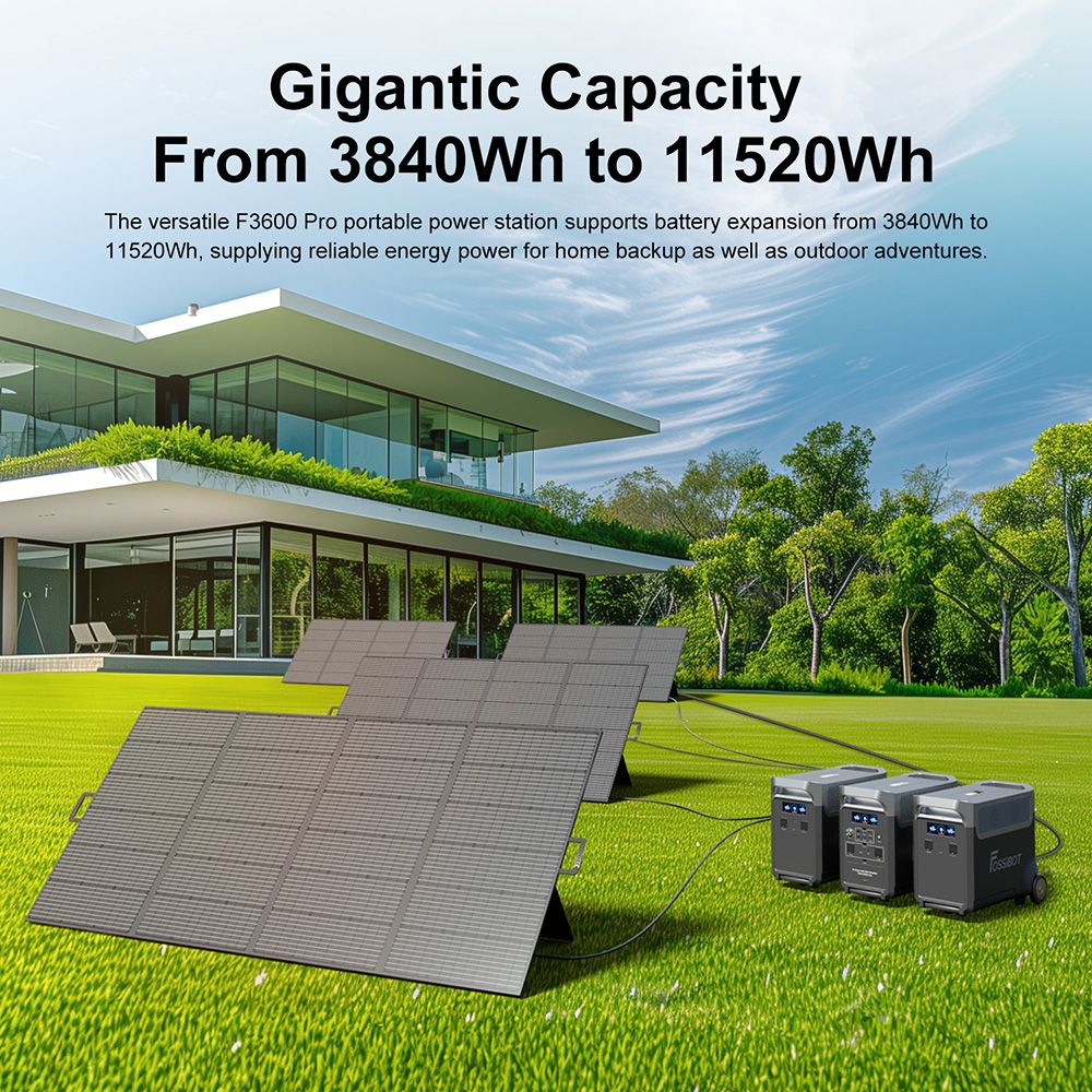 FOSSiBOT F3600 Pro Portable Power Station, 3840Wh LiFePO4 Battery, Max. 11520Wh Expansion, 3600W High AC Output, 2000W Max Solar Charge, 1.5h Full Charge, PD 100W, 13 Output Ports, LED Flashlight, UPS, APP Control