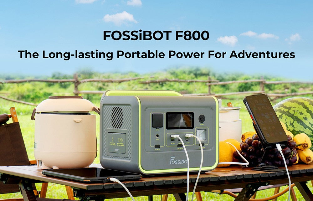 FOSSiBOT F800 Portable Power Station, 512Wh LiFePO4 Solar Generator, 800W AC Output, 200W Max Solar Input, 8 Outlets, LED Light - Green