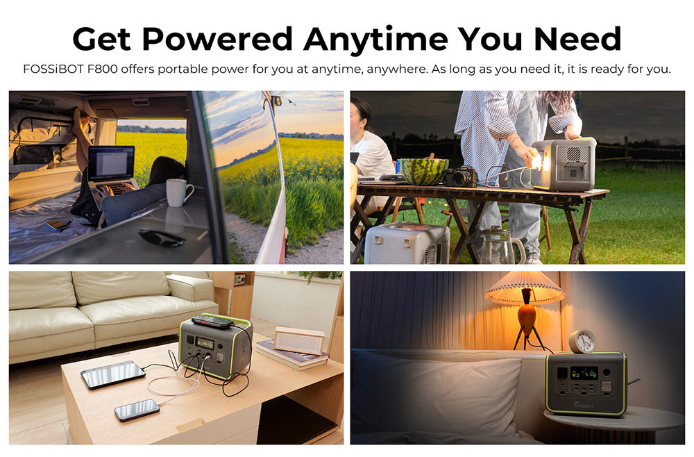 FOSSiBOT F800 Portable Power Station, 512Wh LiFePO4 Solar Generator, 800W AC Output, 200W Max Solar Input, 8 Outlets, LED Light - Green