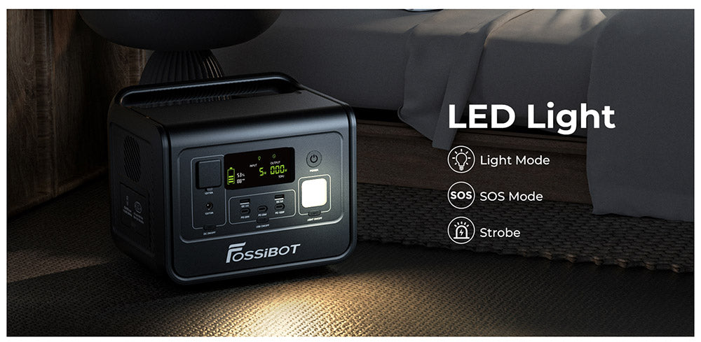 FOSSiBOT F800 Portable Power Station, 512Wh LiFePO4 Solar Generator, 800W AC Output, 200W Max Solar Input, 8 Outlets, LED Light - Green