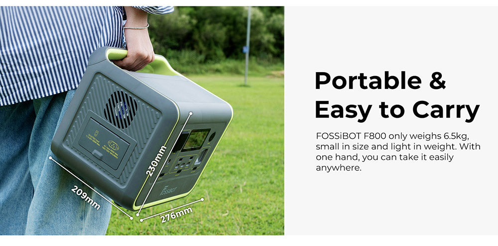 FOSSiBOT F800 Portable Power Station, 512Wh LiFePO4 Solar Generator, 800W AC Output, 200W Max Solar Input, 8 Outlets, LED Light - Green