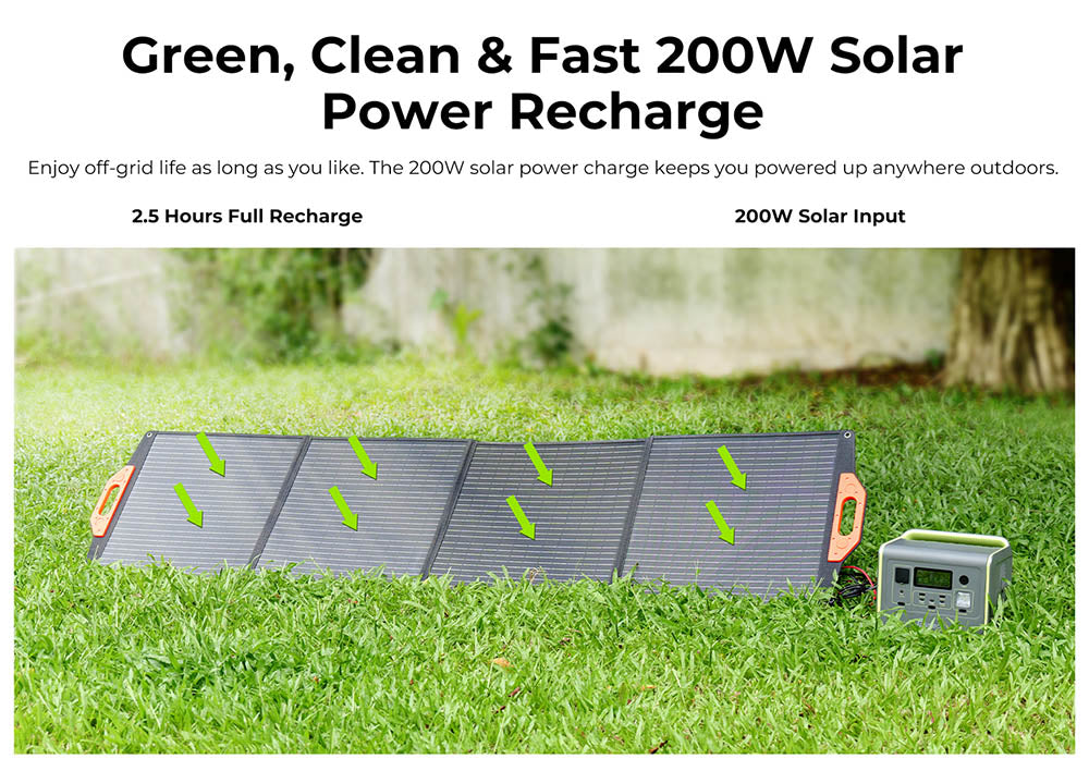 FOSSiBOT F800 Portable Power Station, 512Wh LiFePO4 Solar Generator, 800W AC Output, 200W Max Solar Input, 8 Outlets, LED Light - Green