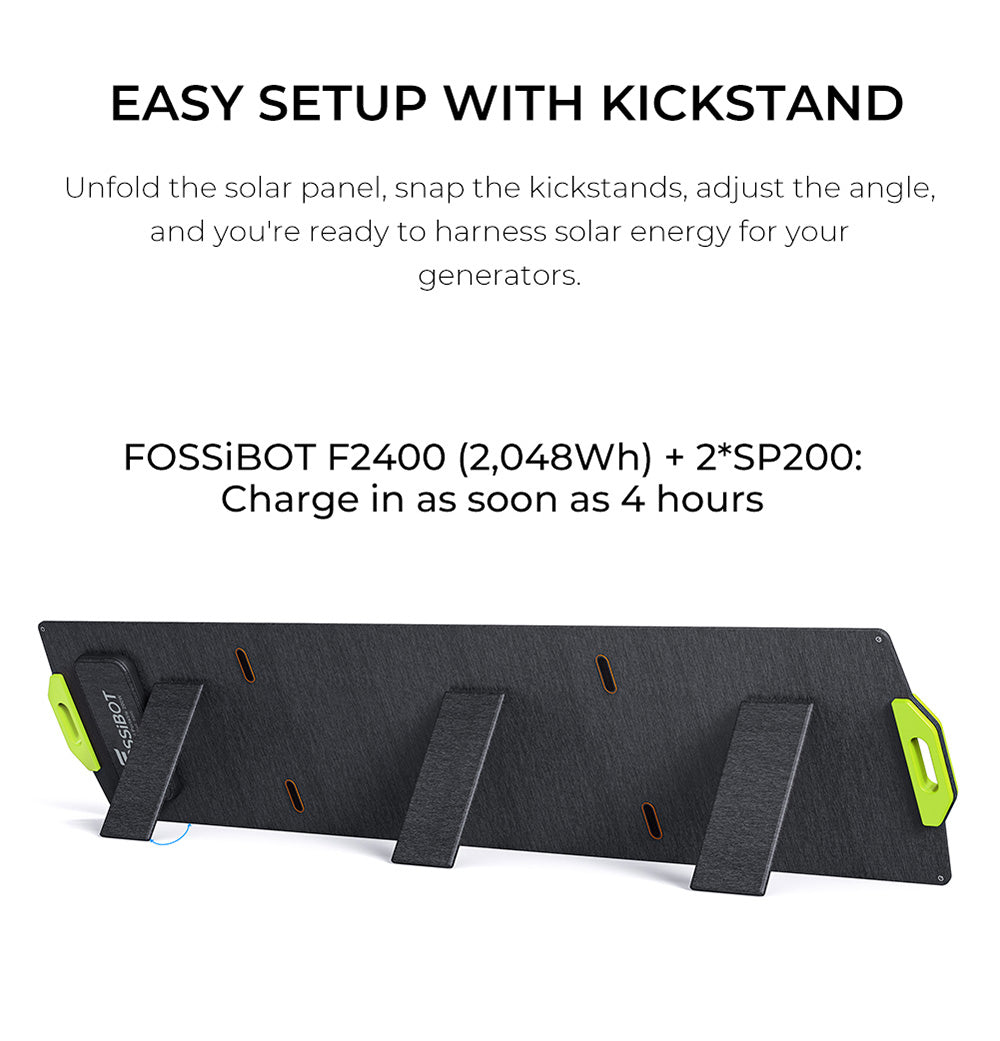 FOSSiBOT SP200 200W Foldable Solar Panel, 23.4% High Cell Efficiency, ETFE Coating, Adjustable Kickstands for Home, RV, Camping, Blackout - Green