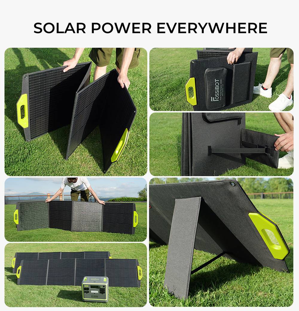 FOSSiBOT SP200 200W Foldable Solar Panel, 23.4% High Cell Efficiency, ETFE Coating, Adjustable Kickstands for Home, RV, Camping, Blackout - Green