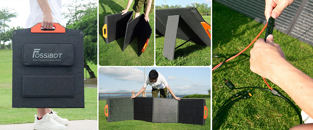 FOSSiBOT SP200 18V 200W Foldable Solar Panel, 23.4% High Efficiency Monocrystalline Solar Cells, for Power Station MPPT Foldable Solar Charger with Adjustable Stand Waterproof IP67, for Outdoor Camping RV Off Grid System, with Standard MC4 Connector
