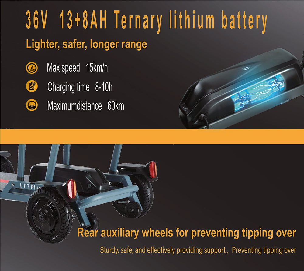 Freejoyer F7 Plus Vierrad-Elektroroller mit Sitz, 300-W-Motor, 36-V-21-Ah-Akku, 15 km/h Höchstgeschwindigkeit, 35 km maximale Reichweite – Grau-Blau