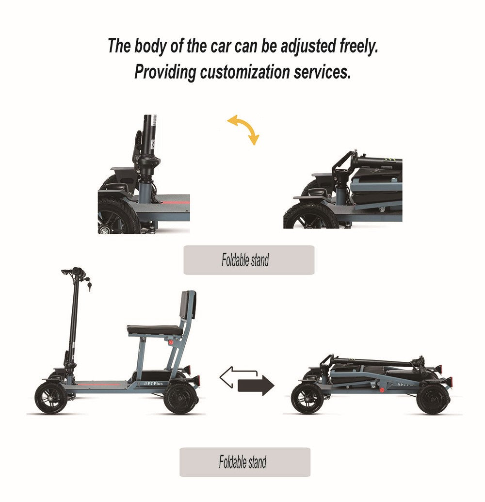 Freejoyer F7 Plus Vierrad-Elektroroller mit Sitz, 300-W-Motor, 36-V-21-Ah-Akku, 15 km/h Höchstgeschwindigkeit, 35 km maximale Reichweite – Grau-Blau