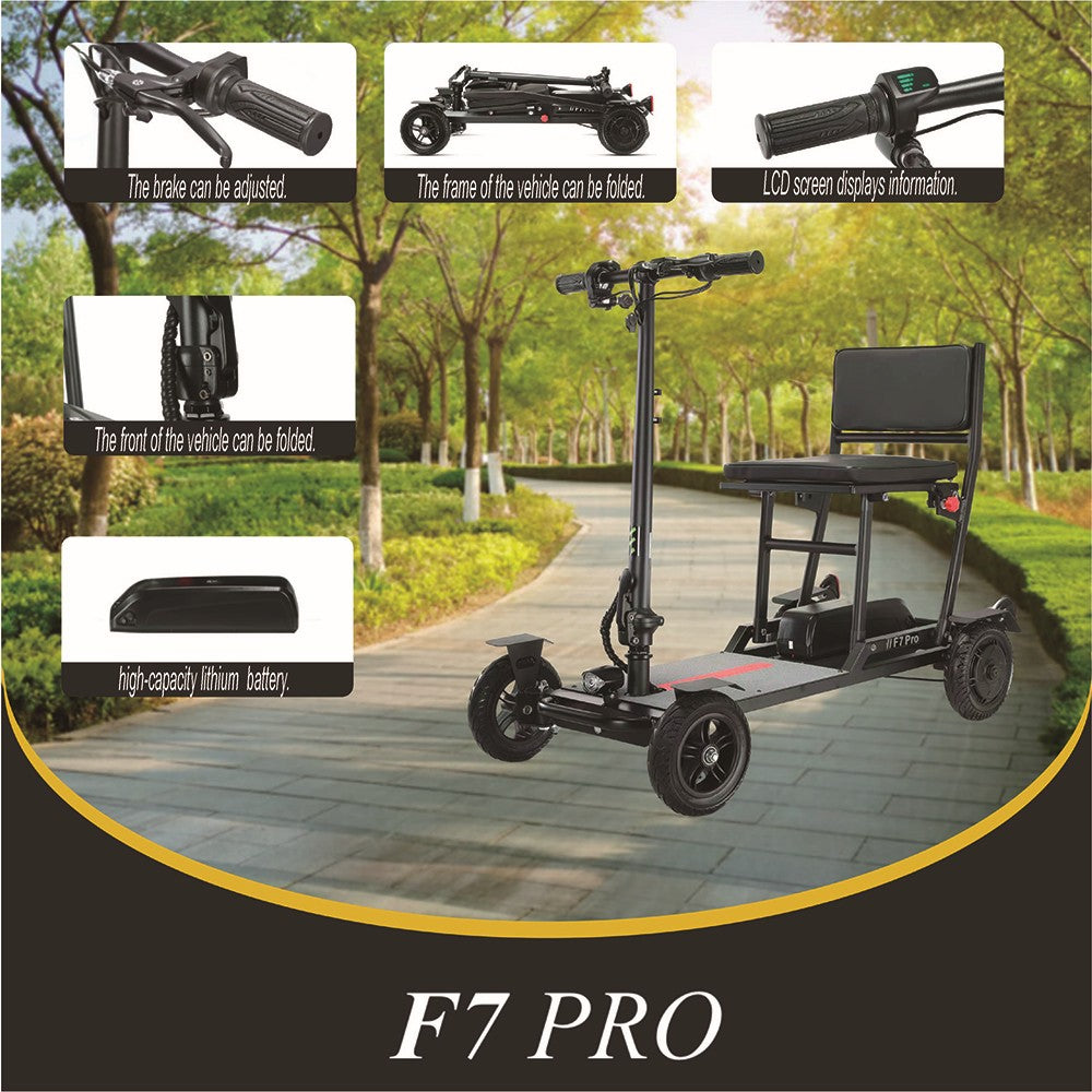 Freejoyer F7 Pro Vierrad-Elektroroller mit Sitz, 300-W-Motor, 36-V-13-Ah-Akku, 15 km/h Höchstgeschwindigkeit, 35 km maximale Reichweite – Schwarz