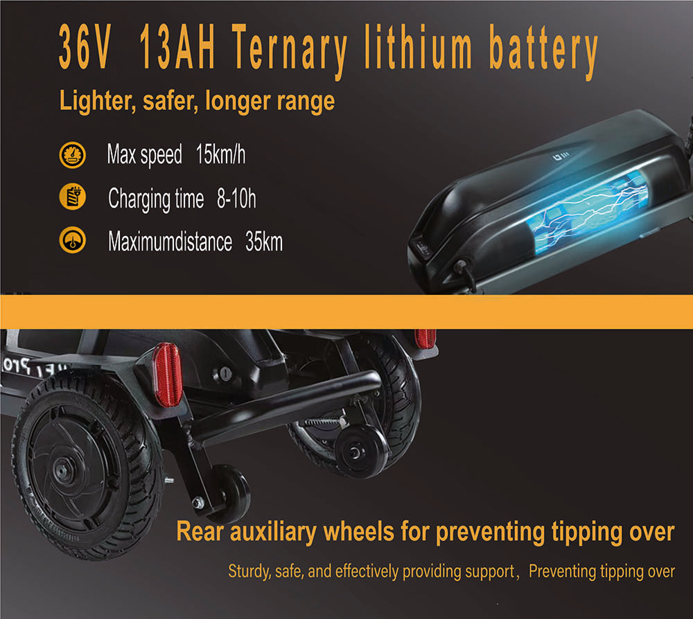 Freejoyer F7 Pro Vierrad-Elektroroller mit Sitz, 300-W-Motor, 36-V-13-Ah-Akku, 15 km/h Höchstgeschwindigkeit, 35 km maximale Reichweite – Schwarz