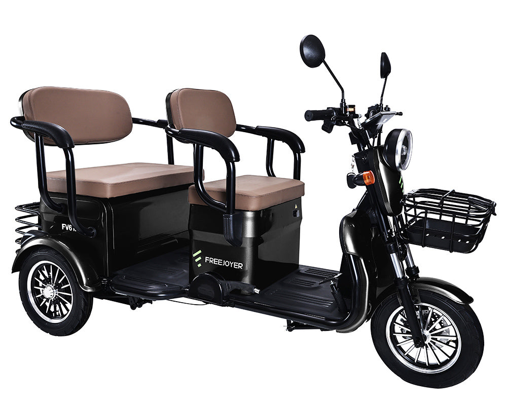 Freejoyer FV6 Max Electric Tricycle, 1800W Motor, 72V 20Ah Battery, 10*3 inch Tire, 25km/h Max Speed, 60km Range, Front Disc Brake & Rear Drum Brake, Hydraulic Front Fork - Black