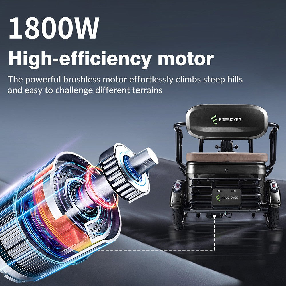 Freejoyer FV6 Max Electric Tricycle, 1800W Motor, 72V 20Ah Battery, 10*3 inch Tire, 25km/h Max Speed, 60km Range, Front Disc Brake & Rear Drum Brake, Hydraulic Front Fork - Black