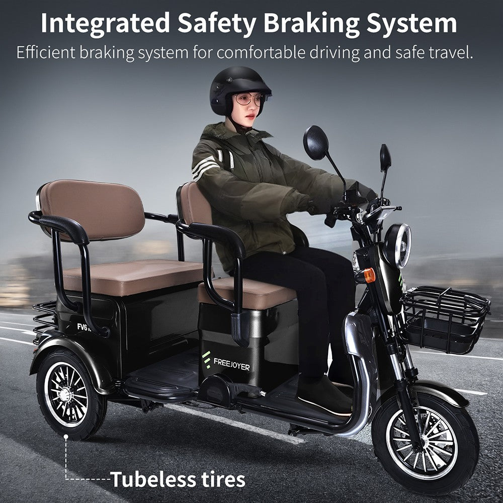 Freejoyer FV6 Max Electric Tricycle, 1800W Motor, 72V 20Ah Battery, 10*3 inch Tire, 25km/h Max Speed, 60km Range, Front Disc Brake & Rear Drum Brake, Hydraulic Front Fork - Black