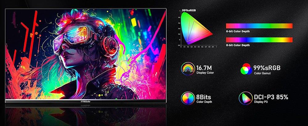 FYHXele FY24FHR 24 inch Gaming Monitor, 1920*1080 16:9 IPS Screen, 180Hz Refresh Rate, 1ms (MPRT) Response Time, 99% sRGB, AMD FreeSync & Adaptive-Sync, HDR10, 178° Viewing Angle, 75*75mm VESA Mountable