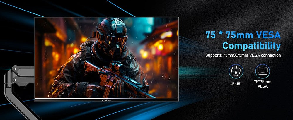 FYHXele FY24FHR 24 inch Gaming Monitor, 1920*1080 16:9 IPS Screen, 180Hz Refresh Rate, 1ms (MPRT) Response Time, 99% sRGB, AMD FreeSync & Adaptive-Sync, HDR10, 178° Viewing Angle, 75*75mm VESA Mountable