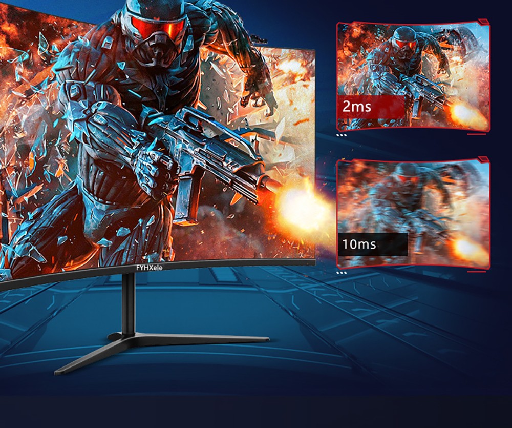 FYHXele FY24FMC-B Gaming Monitor, 24inch 1080P FHD 16:9 VA Screen, 75Hz Refresh Rate, 2800R MVA Panel, 2ms Response Time, 99% sRGB, Adjustable Tilt, Black