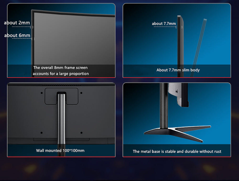 FYHXele FY24FMC-B Gaming Monitor, 24inch 1080P FHD 16:9 VA Screen, 75Hz Refresh Rate, 2800R MVA Panel, 2ms Response Time, 99% sRGB, Adjustable Tilt, Black