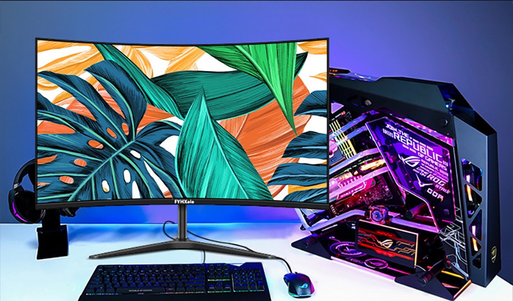 FYHXele FY24FMC-B Gaming Monitor, 24inch 1080P FHD 16:9 VA Screen, 75Hz Refresh Rate, 2800R MVA Panel, 2ms Response Time, 99% sRGB, Adjustable Tilt, Black