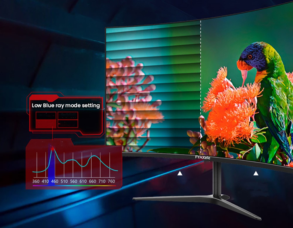 FYHXele FY27FMC-B 27-inch 2800R Curved Gaming Monitor, 1920*1080 FHD 16:9 VA Screen, 75Hz Refresh Rate, 2ms Response Time, 99% sRGB, 1*HDMI 1*VGA 1*Audio, Adjustable Tilt