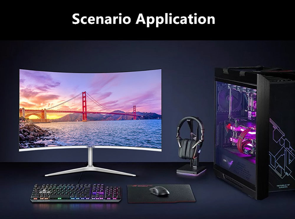 FYHXele FY27FMC-B 27-inch 2800R Curved Gaming Monitor, 1920*1080 FHD 16:9 VA Screen, 75Hz Refresh Rate, 2ms Response Time, 99% sRGB, 1*HDMI 1*VGA 1*Audio, Adjustable Tilt