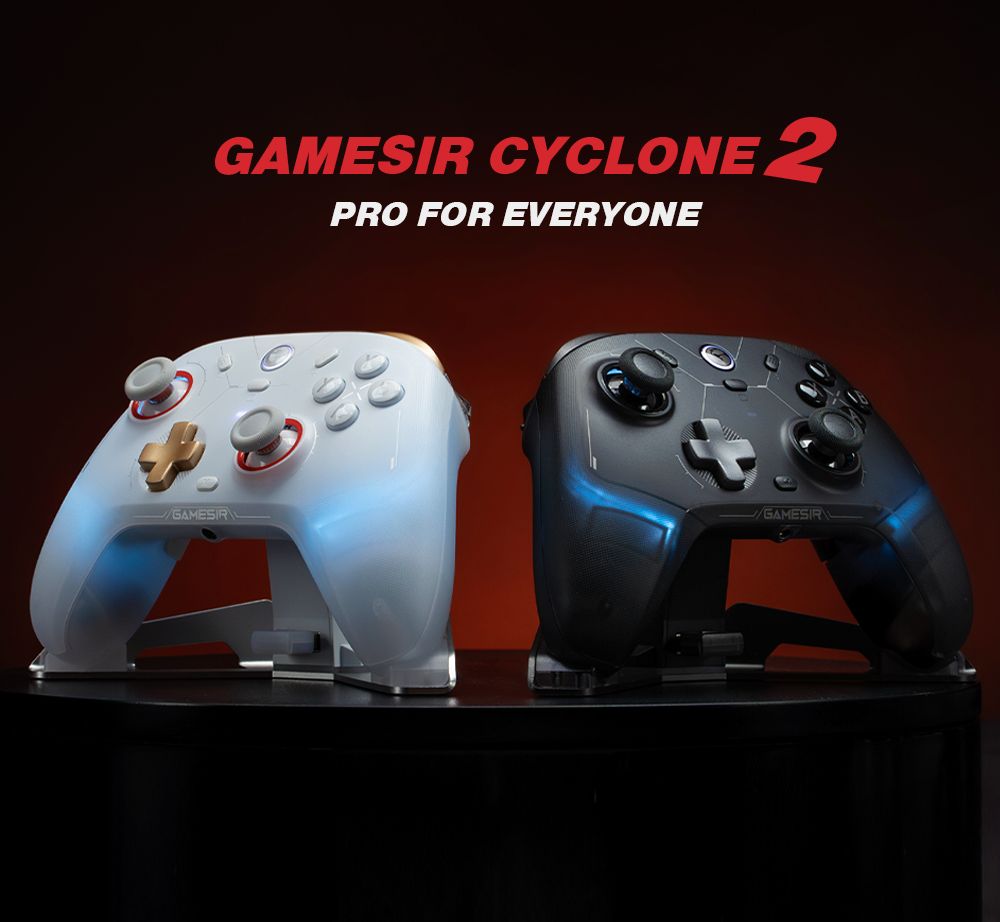 GameSir Cyclone 2 Mando para Juegos, Conexión Tri-modo, Compatible con PC / Steam / Android / iOS / Switch, Joysticks Mag-Res TMR, 3 Modos de Gatillo, Motores de Vibración, Luces RGB - Negro, Edición Paquete