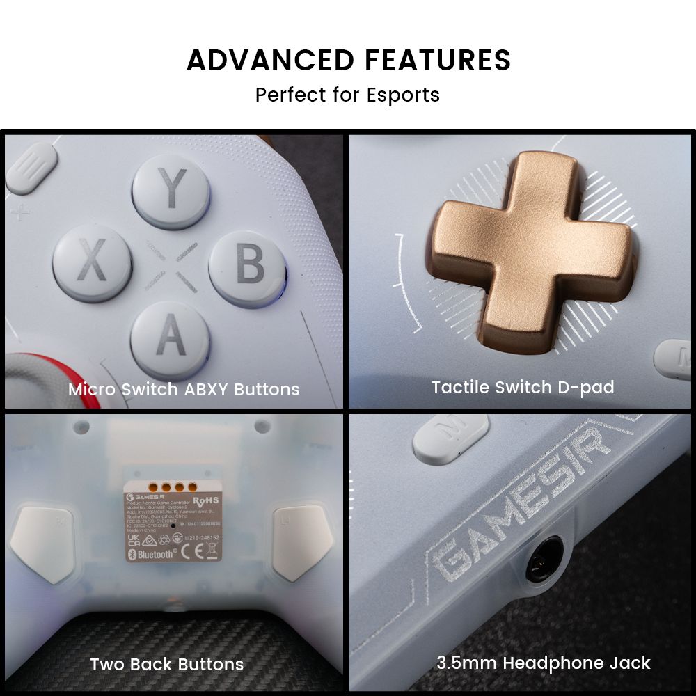 GameSir Cyclone 2 Mando para Juegos, Conexión Tri-modo, Compatible con PC / Steam / Android / iOS / Switch, Joysticks Mag-Res TMR, 3 Modos de Gatillo, Motores de Vibración, Luces RGB - Negro, Edición Paquete
