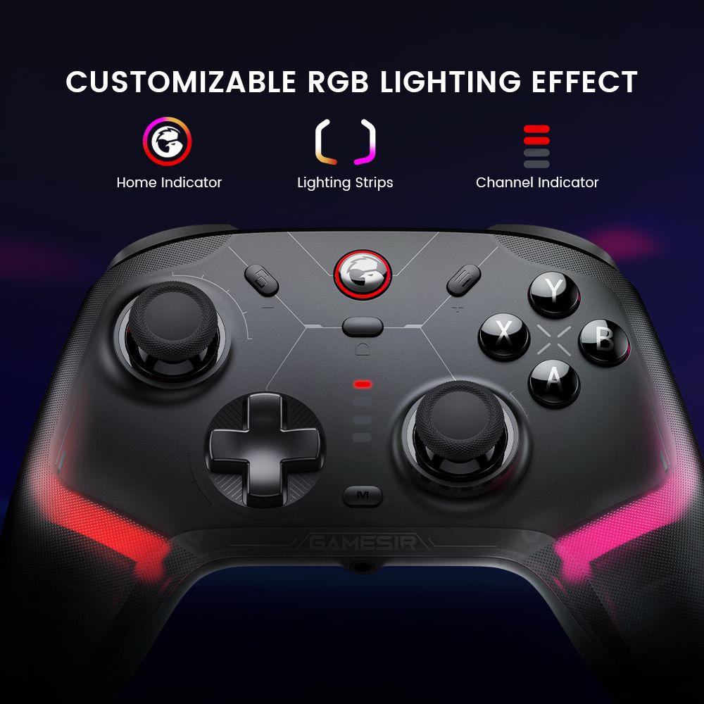 GameSir Cyclone 2 Mando para Juegos, Conexión Tri-modo, Compatible con PC / Steam / Android / iOS / Switch, Joysticks Mag-Res TMR, 3 Modos de Gatillo, Motores de Vibración, Luces RGB - Negro, Edición Paquete
