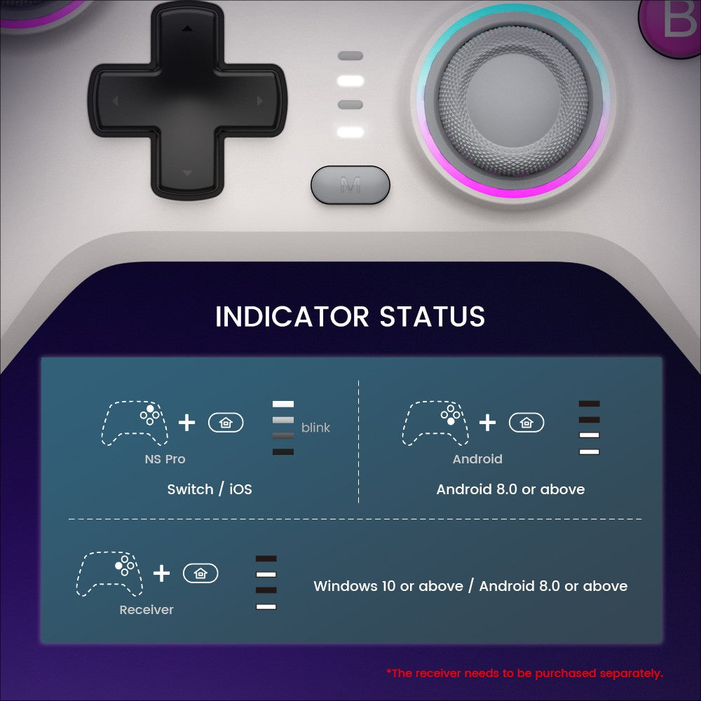 GameSir Nova Mando de Juego Inalámbrico, Luces RGB, Conexión de Tres Modos, Compatible con Switch, PC, iOS, Android y Steam Deck - Blanco