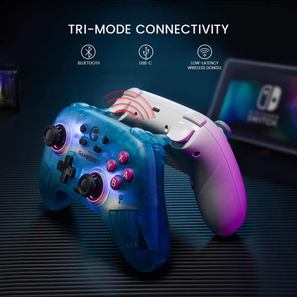 GameSir Nova Mando de Juego Inalámbrico, Luces RGB, Conexión de Tres Modos, Compatible con Switch, PC, iOS, Android y Steam Deck - Blanco