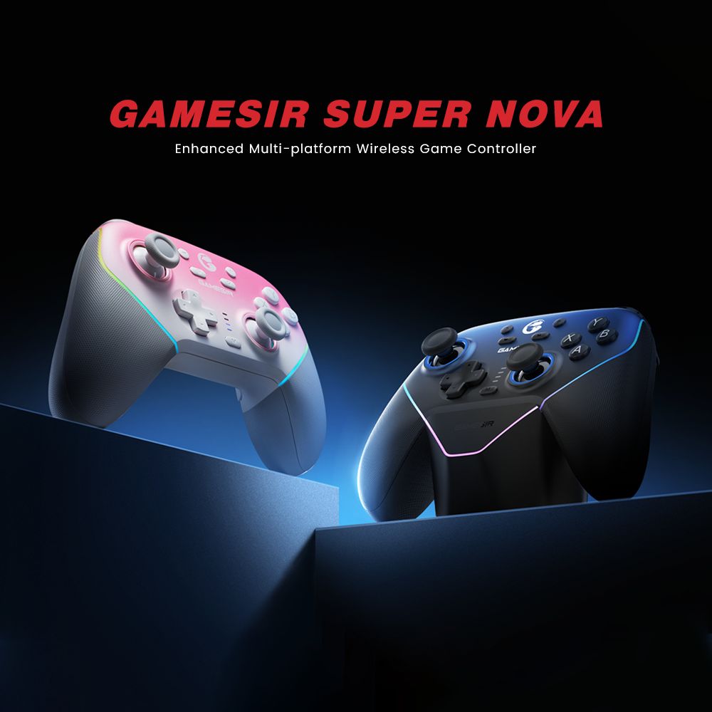 GameSir Super Nova Mando para Juegos, Joystick y Gatillo con Efecto Hall, Placa Frontal Desmontable, Iluminación RGB, Compatible con PC / Android / iOS / Switch - Azul