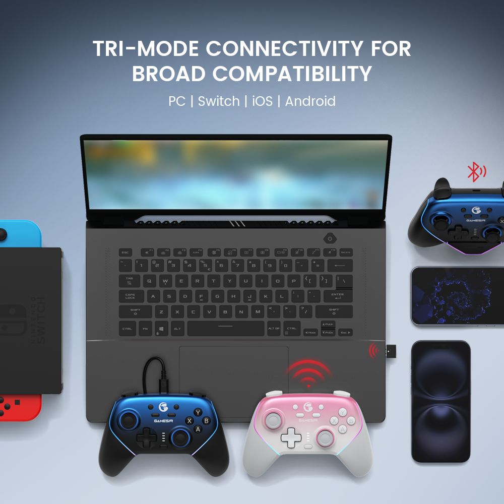 GameSir Super Nova Mando para Juegos, Joystick y Gatillo con Efecto Hall, Placa Frontal Desmontable, Iluminación RGB, Compatible con PC / Android / iOS / Switch - Azul