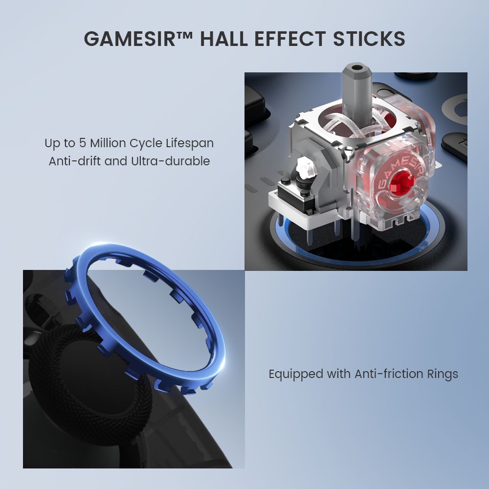 GameSir Super Nova Mando para Juegos, Joystick y Gatillo con Efecto Hall, Placa Frontal Desmontable, Iluminación RGB, Compatible con PC / Android / iOS / Switch - Azul