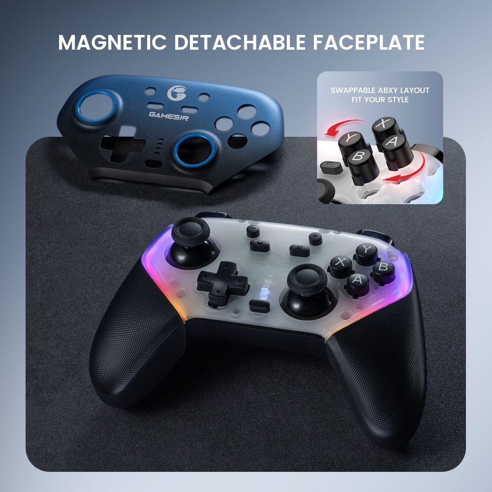 GameSir Super Nova Mando para Juegos, Joystick y Gatillo con Efecto Hall, Placa Frontal Desmontable, Iluminación RGB, Compatible con PC / Android / iOS / Switch - Azul