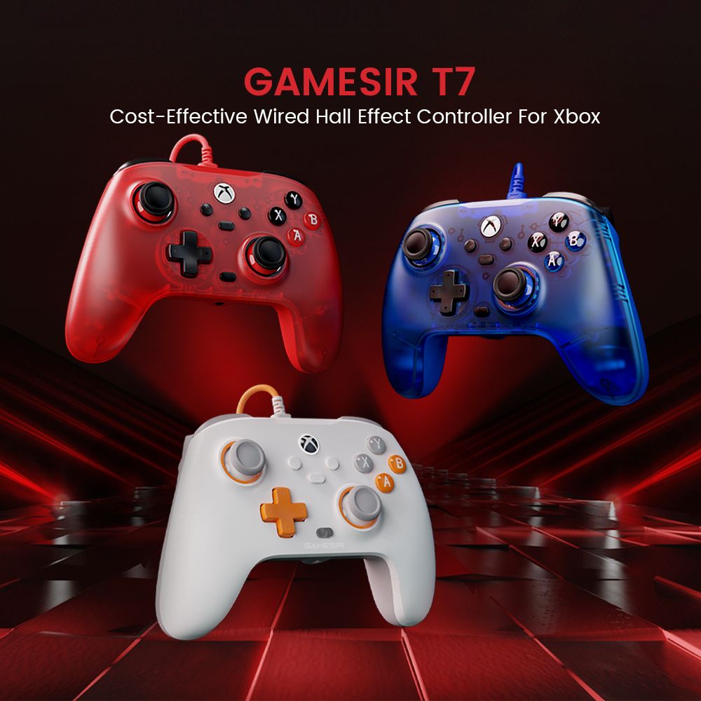 [Certificado para Xbox] GameSir T7 Mando con Cable para Juegos, 1 mes de XGPU gratis, Joysticks de Efecto Hall, Gatillos de Efecto Hall, Compatible con Xbox y Xbox One X/S Series, Steam, Windows 10/11 - Rojo Rubí