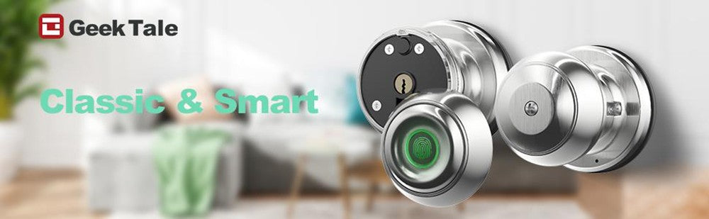 Pomo de puerta inteligente Geek Chef GeekTale K01-05, cerradura de puerta biométrica con huella dactilar, control por aplicación, llaves de respaldo de emergencia - Plata