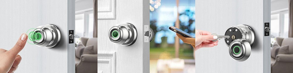Pomo de puerta inteligente Geek Chef GeekTale K01-05, cerradura de puerta biométrica con huella dactilar, control por aplicación, llaves de respaldo de emergencia - Plata