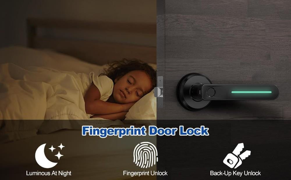 Cerradura de puerta con huella dactilar Geek Chef GeekTale L-B01 con manija, pomo de puerta biométrico inteligente sin llave, apta para puertas que abren a la izquierda y a la derecha.