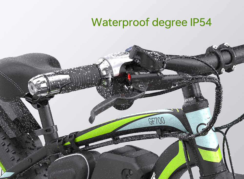 GOGOBEST GF700 26*4.0 Inch Fat Tire Electric Mountain Bike 48V 18.2Ah Battery 2*500W Dual Motor Max Speed 50Km/h 70KM Power-Assisted Range Max Load 200KG IP54 Waterproof Hydraulic Disc Brake MTB Bike 6061 Aluminum Alloy Frame - Black Green