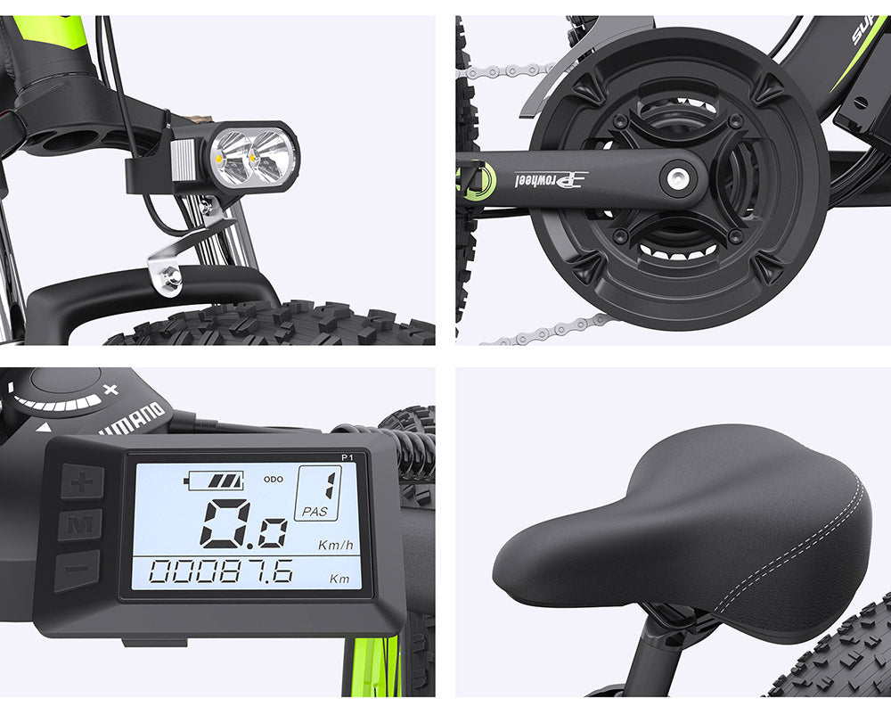GOGOBEST GF700 26*4.0 Inch Fat Tire Electric Mountain Bike 48V 18.2Ah Battery 2*500W Dual Motor Max Speed 50Km/h 70KM Power-Assisted Range Max Load 200KG IP54 Waterproof Hydraulic Disc Brake MTB Bike 6061 Aluminum Alloy Frame - Black Green