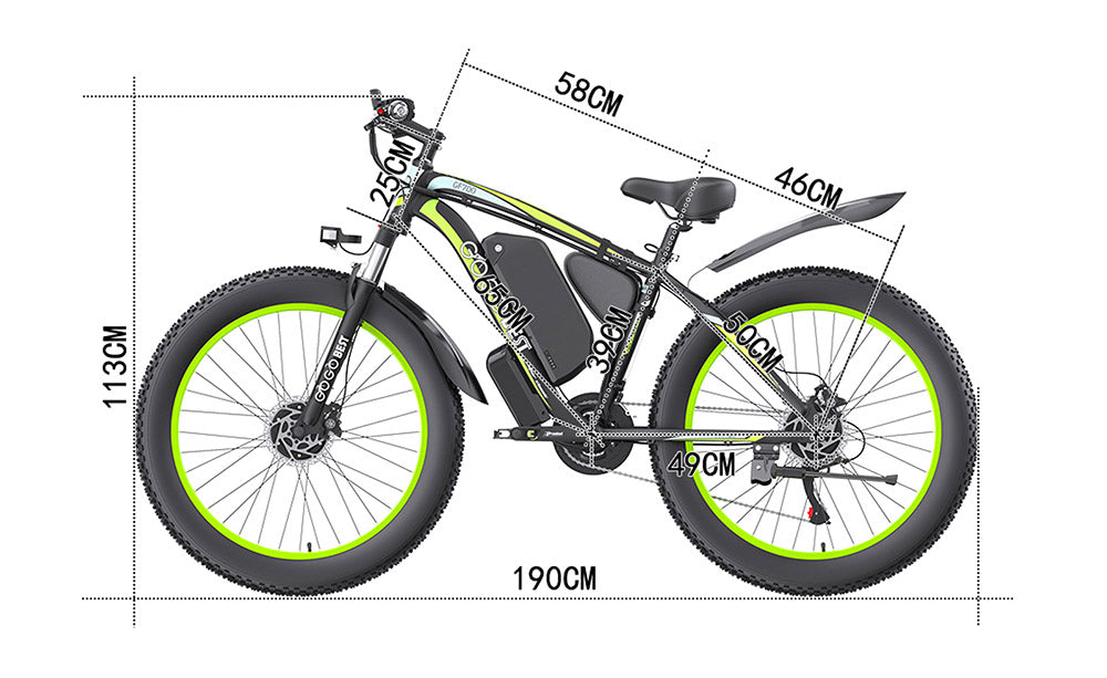 GOGOBEST GF700 26*4.0 Inch Fat Tire Electric Mountain Bike 48V 18.2Ah Battery 2*500W Dual Motor Max Speed 50Km/h 70KM Power-Assisted Range Max Load 200KG IP54 Waterproof Hydraulic Disc Brake MTB Bike 6061 Aluminum Alloy Frame - Black Green