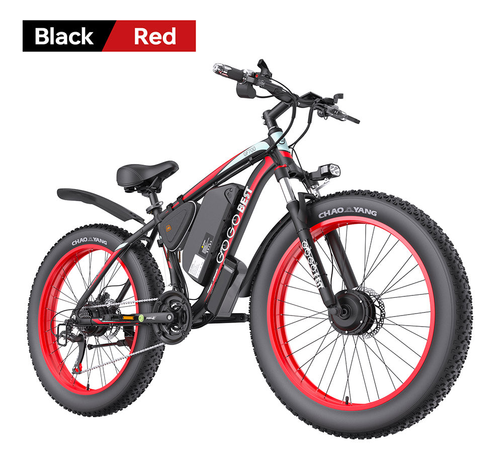 GOGOBEST GF700 26*4.0 Inch Fat Tire Electric Mountain Bike 48V 18.2Ah Battery 2*500W Dual Motor Max Speed 50Km/h 70KM Power-Assisted Range Max Load 200KG IP54 Waterproof Hydraulic Disc Brake MTB Bike 6061 Aluminum Alloy Frame - Black Green