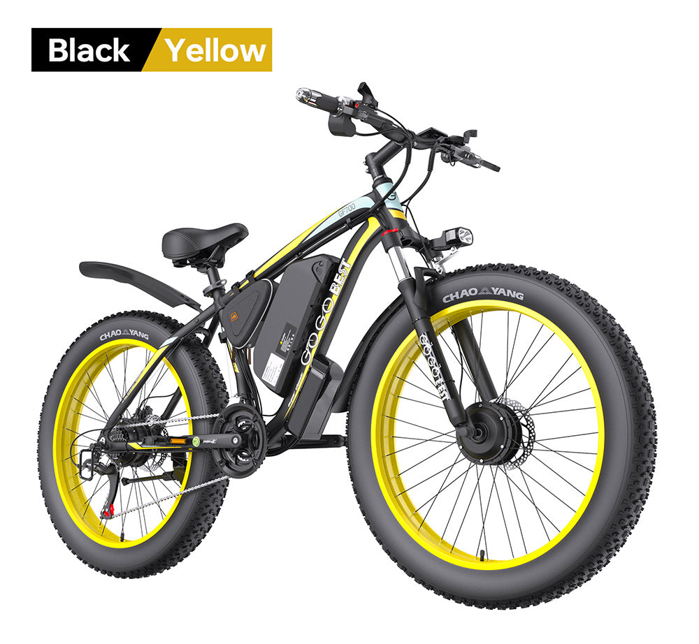 GOGOBEST GF700 26*4.0 Inch Fat Tire Electric Mountain Bike 48V 18.2Ah Battery 2*500W Dual Motor Max Speed 50Km/h 70KM Power-Assisted Range Max Load 200KG IP54 Waterproof Hydraulic Disc Brake MTB Bike 6061 Aluminum Alloy Frame - Black Green