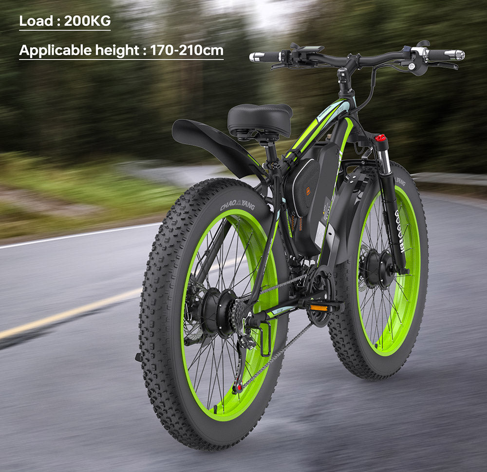 GOGOBEST GF700 26*4.0 Inch Fat Tire Electric Mountain Bike 48V 18.2Ah Battery 2*500W Dual Motor Max Speed 50Km/h 70KM Power-Assisted Range Max Load 200KG IP54 Waterproof Hydraulic Disc Brake MTB Bike 6061 Aluminum Alloy Frame - Black Green
