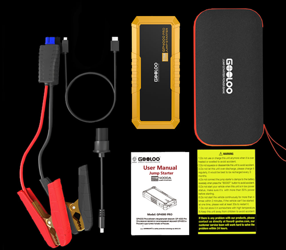GOOLOO GP4000 PRO Jump Starter, 26800mAh Power Bank, 4000A Peak, 15V 10A DC Output, 1W White LED, 10L Diesel