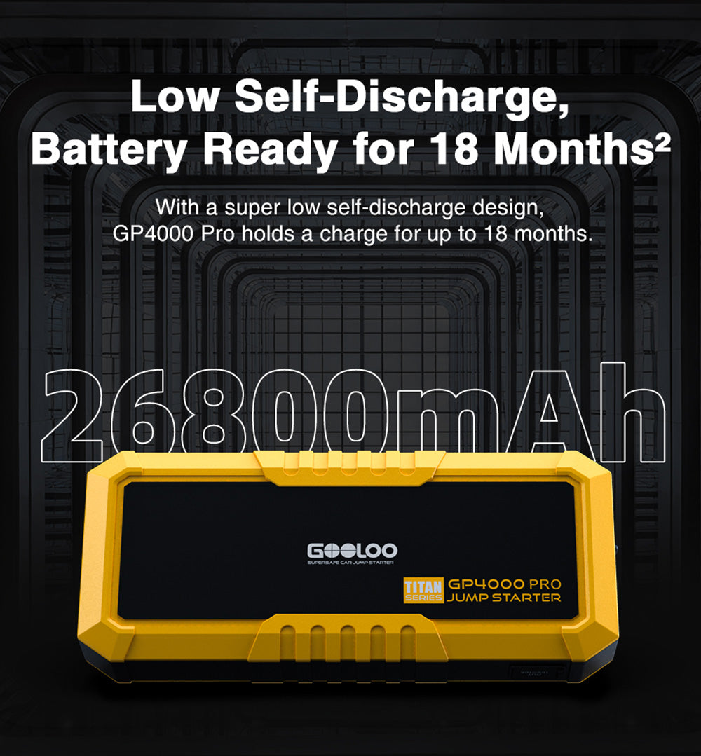 GOOLOO GP4000 PRO Jump Starter, 26800mAh Power Bank, 4000A Peak, 15V 10A DC Output, 1W White LED, 10L Diesel